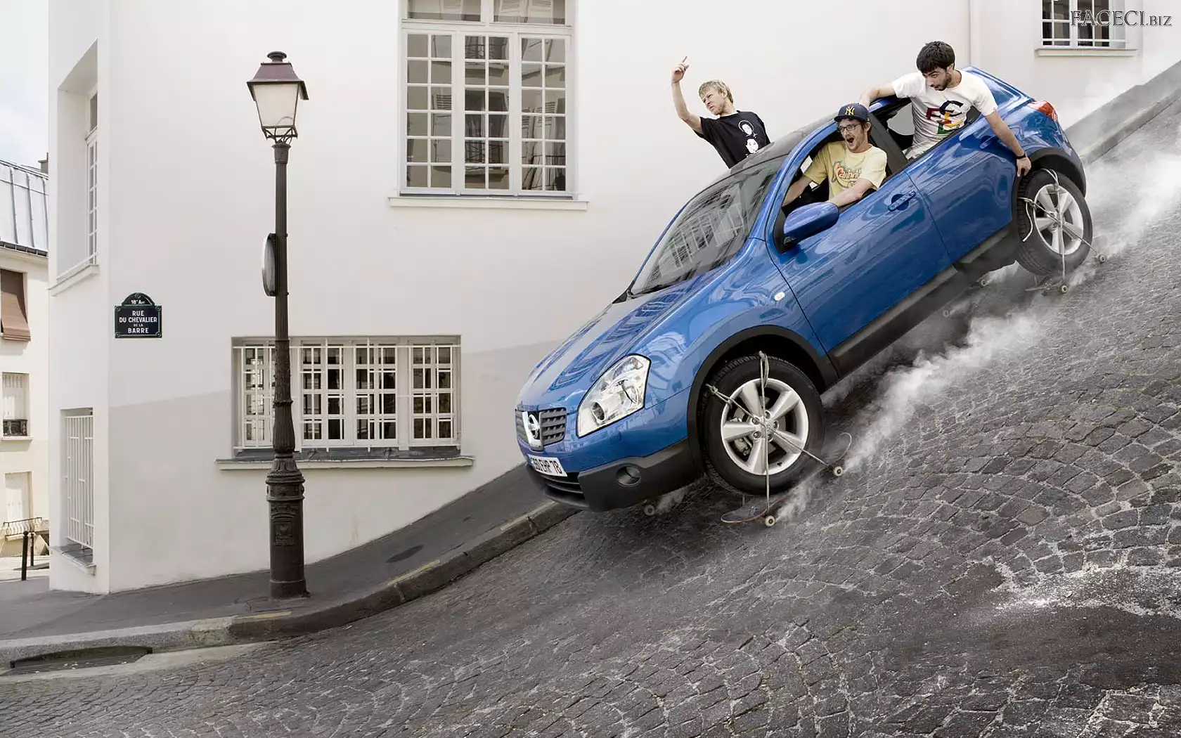 Droga, Samochód, Dom, Latarnia, Deskorolki, Ulica