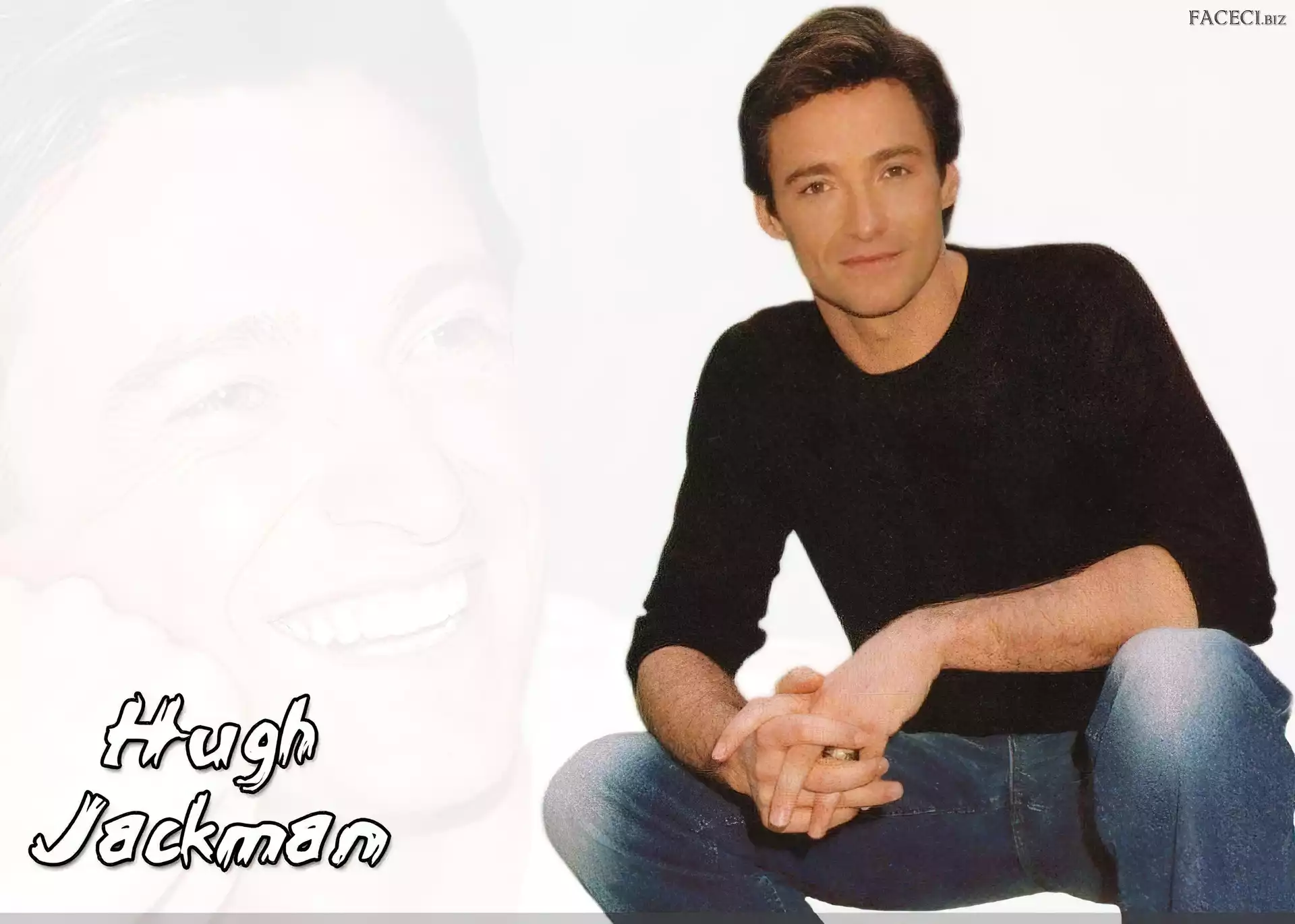 jeansy, Hugh Jackman, czarna bluzka