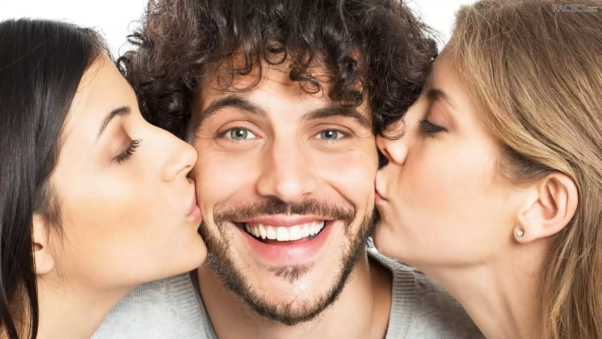 Mężczyzna, Buziaki, Szczęśliwy, Kobiety